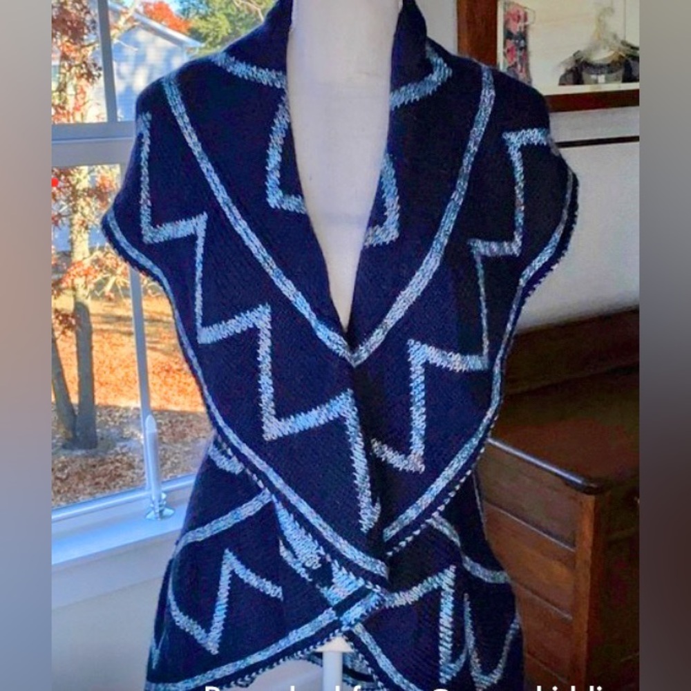 NEW DIRECTION Duster Aztec Ruffle Open Wrap Acrylic Sweater Cardigan Womens OSFM